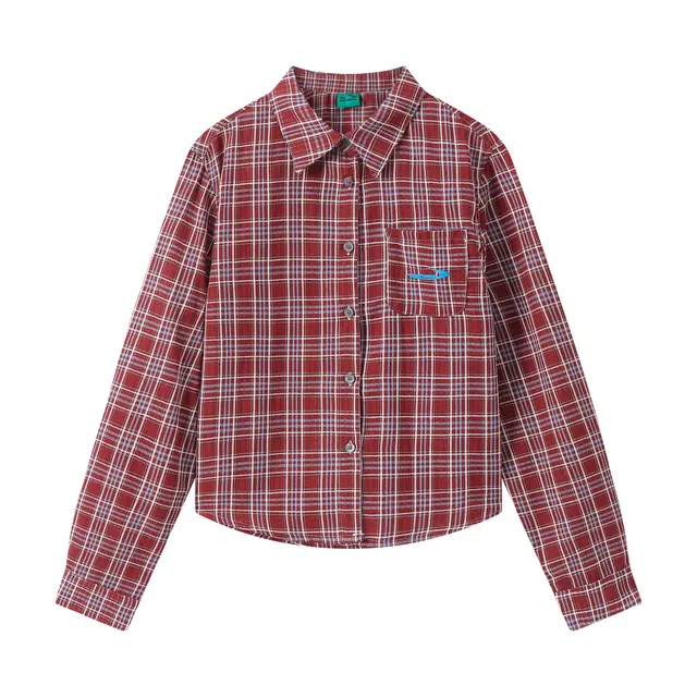 江南先生 美式复古格纹拼接立体绣花外套舒适百搭休闲长袖秋情侣款衬衣衬衫 男女同款