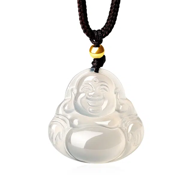 老庙 平安喜乐 笑脸弥勒佛搭光面转运珠挂坠 新中式本命年冰透温润轻奢百搭#好运天然 玉髓 吊坠 女款