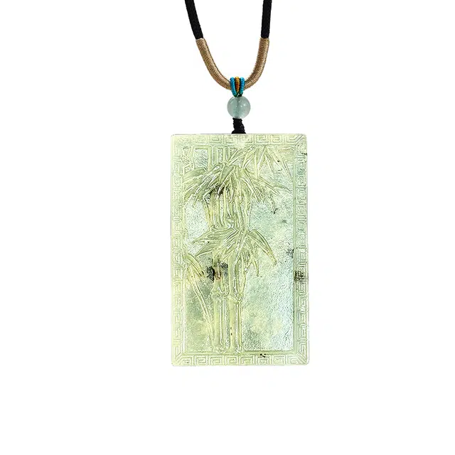 乃瑭 【高品质 聚财纳福】吉祥如意 国潮上岸好运 节节高升 竹节平安牌 民族风新中式 四大名玉 岫玉 项链 男女同款情侣款