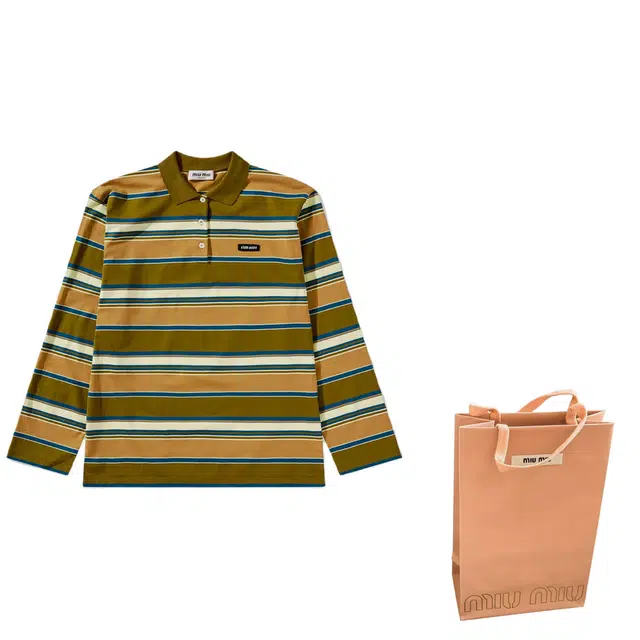Miu Miu SS24 Striped Knit Polo Green