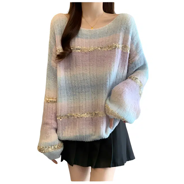 荟萃阁 法式流行宽松渐变减龄套头针织衫 女款