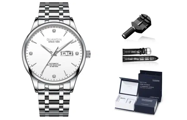 冠琴 昆仑系列 奢华时尚国潮男士手表 自动机械机芯 精钢表带 国表 男表 白色表盘 夜光防水腕表