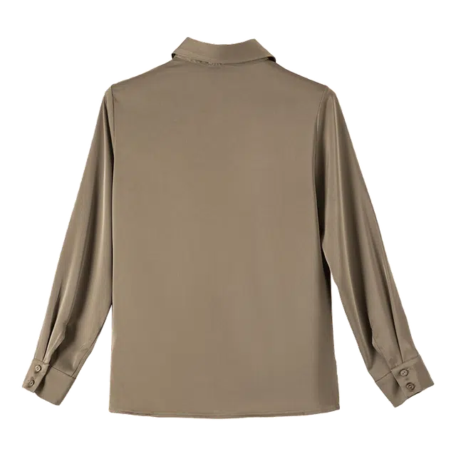 晚白 气质缎面翻领通勤减龄休闲百搭长袖衬衫 女款