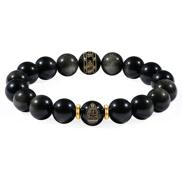 【你的生肖我来守护】 世纪缘珠宝 本命佛大日如来普贤菩萨文殊平安顺遂转运珠手饰好运天然 黑曜石 手串 男女同款情侣款