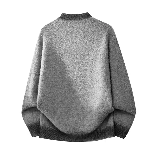 快鱼 美式复古高街学院风仿貂毛字母印花拼色渐变高级感设计宽松休闲舒适百搭落肩套头打底衫毛衣 男女同款