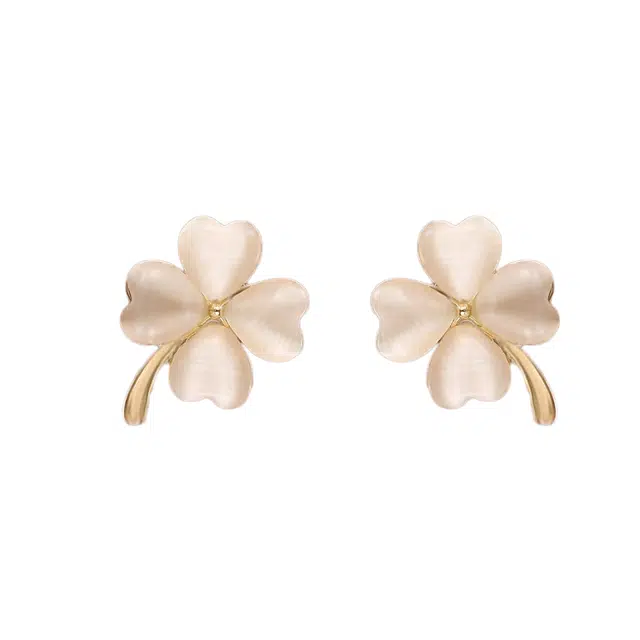 澜耀 个性金色四叶草 精致简约小众设计百搭气质耳饰 合金 耳环 女款