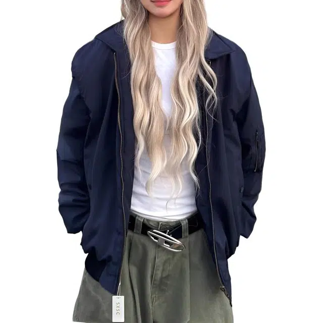 丝絮丝绸 秋冬美式复古高街潮流时尚宽松百搭外套夹克 女款