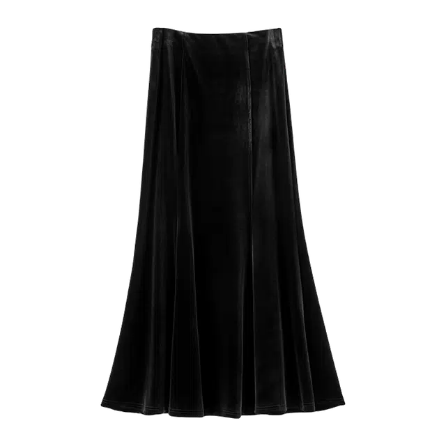 晚白 时尚简约气质半裙休闲百搭纯色丝绒鱼尾半身裙 女款