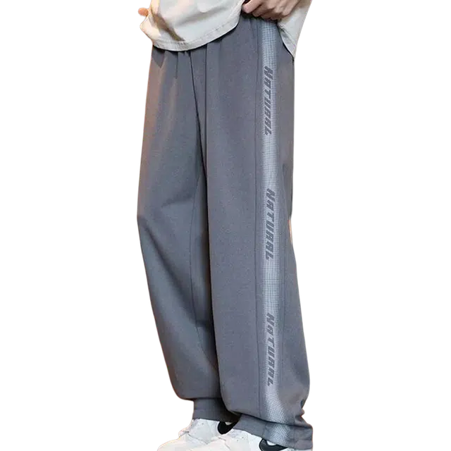 一碗士多 美式复古小众百搭纯色侧面字母设计垂感拖地宽松舒适亲肤透气通勤户外运动日常基础款休闲裤 男女同款