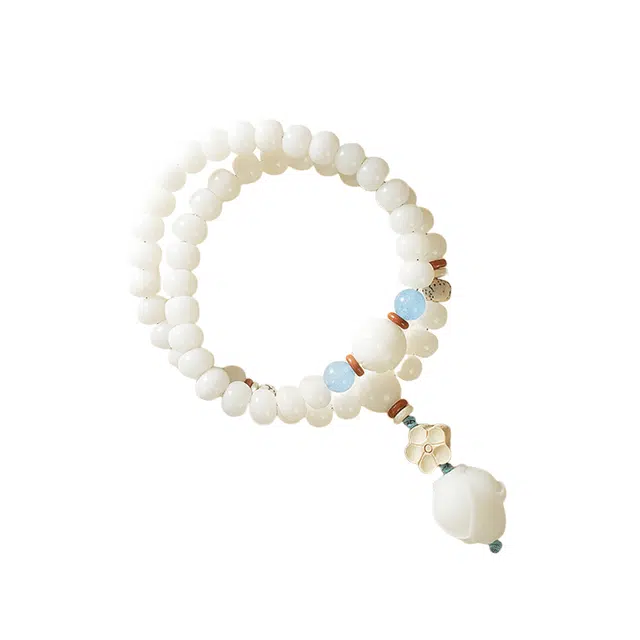 仙园韵 自然白玉菩提莲花手持转运佛珠珠女双圈民族风叠戴#好运 白玉菩提 手串 女款