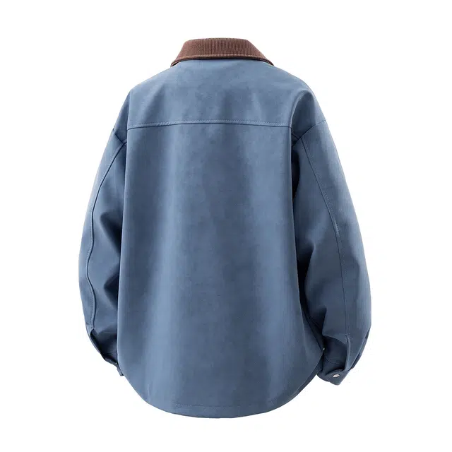 艾梵斯贝 美式复古潮流巴恩风撞色翻领拼接皮衣简约设计款无性别日常通勤百搭宽松休闲舒适高级感高级风个性街头夹克 男女同款