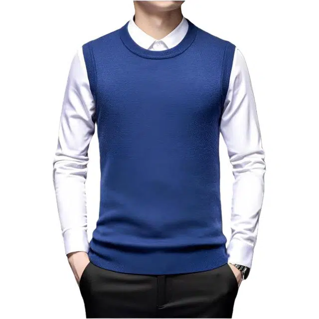 太子龍 羊毛无袖中年圆领羊毛针织衫 男款