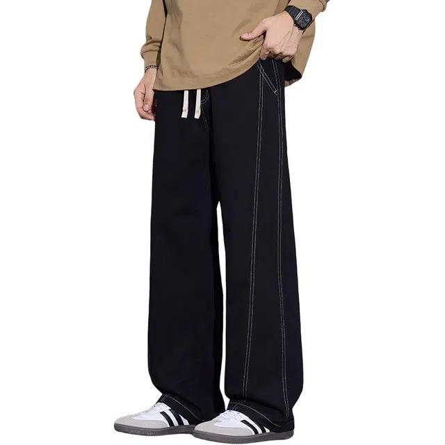 么宁 秋冬季潮流时尚宽松直筒裤纯棉简约百搭长裤舒适透气个性休闲裤 男女同款