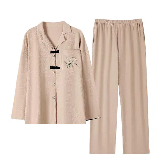 潞优野 轻奢高端品质纯棉简约舒适长袖长裤高级感可外穿开衫家居服秋冬睡衣套装 女款