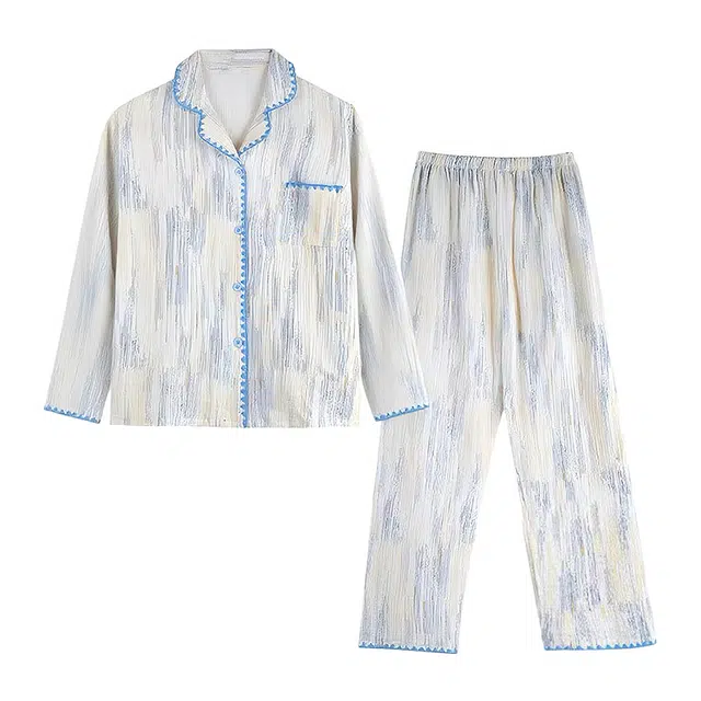 橡柠派 优雅轻盈舒适韩系长袖长裤两件套休闲宽松大码高级感亲肤学生简约高颜值宿舍家居服睡衣套装 女款