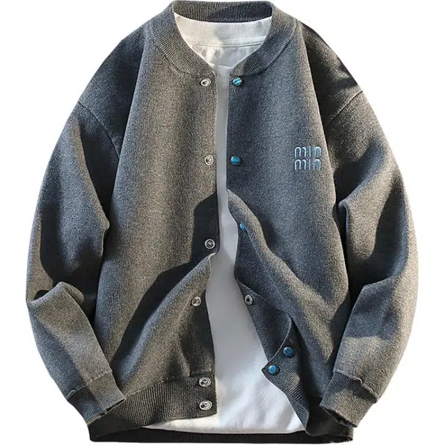 百胜狐 百胜狐极简短款开衫外套男春秋季重磅刺绣休闲宽松秋装褂子针织衫 男款
