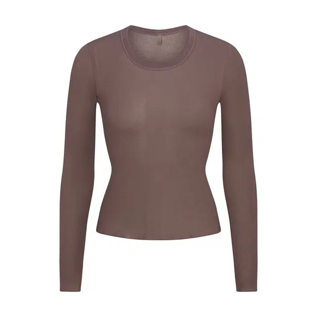 SKIMS SHEER RIB LONG SLEEVE CREW NECK TOP FW25T
