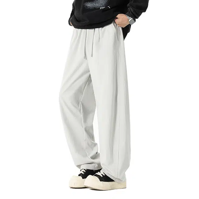 红豆 美式山系设计感日常百搭通勤长裤潮牌简约纯色无性别主义松紧腰抽绳休闲裤 男女同款