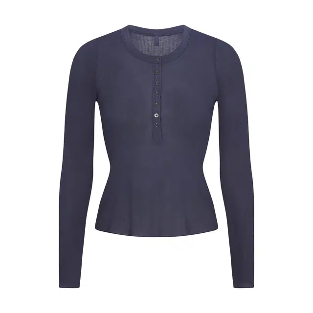 SKIMS SHEER RIB LONG SLEEVE HENLEY FW25T