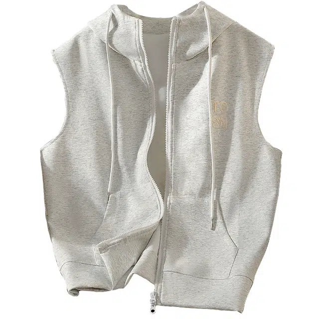 她池 抽绳连帽字母刺绣通勤简约叠穿无袖马甲 女款