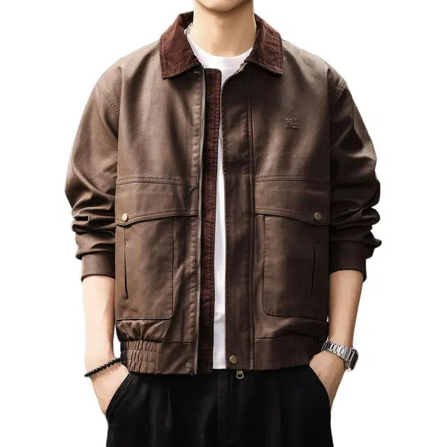 贵色 高端美式复古城市机能拼接外套皮衣 男女同款