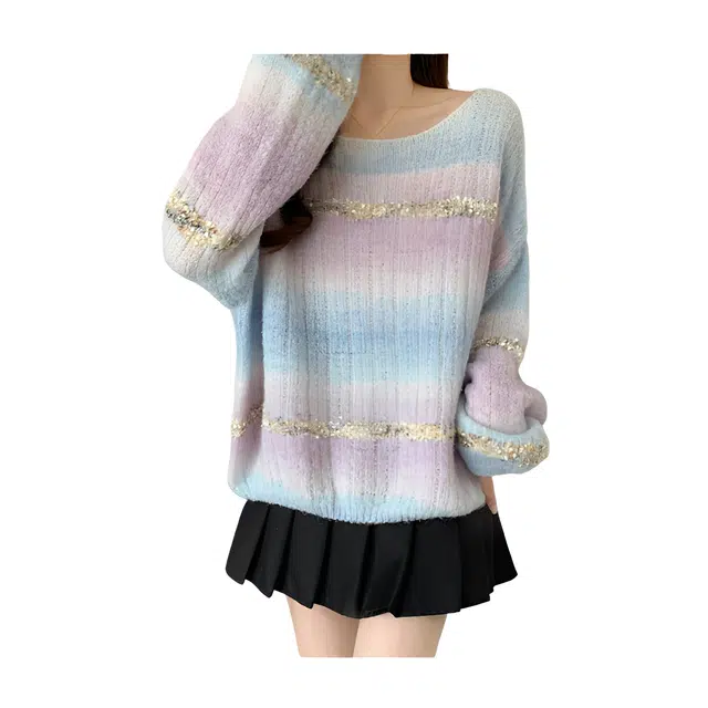 荟萃阁 法式流行宽松渐变减龄套头针织衫 女款