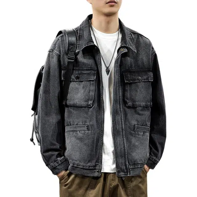 前进牛 美式休闲经典覆潮牌复古做旧水洗潮流高街嘻哈街头百搭宽松潮牌工装夹克牛仔外套 男女同款