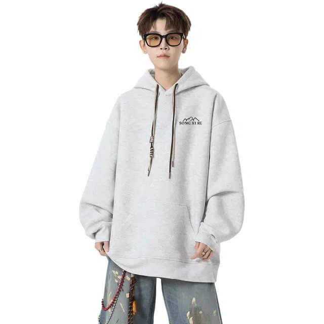 颂希尔 美式休闲百搭连帽外套秋季情侣重磅宽松长袖上衣潮牌卫衣 男女同款