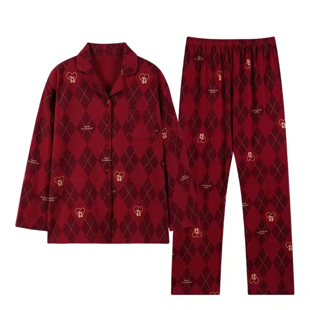 潞优野 高端品质本命年春秋款纯棉柔软舒适长袖大码秋冬季家居服睡衣套装 女款