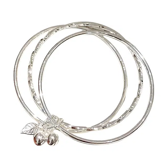 前方大荒野 三生三世树叶铃铛新中式民族风潮流叠戴三环素圈清冷感轻奢小众简约设计冷淡风时尚百搭 合金 手镯 男女同款情侣款