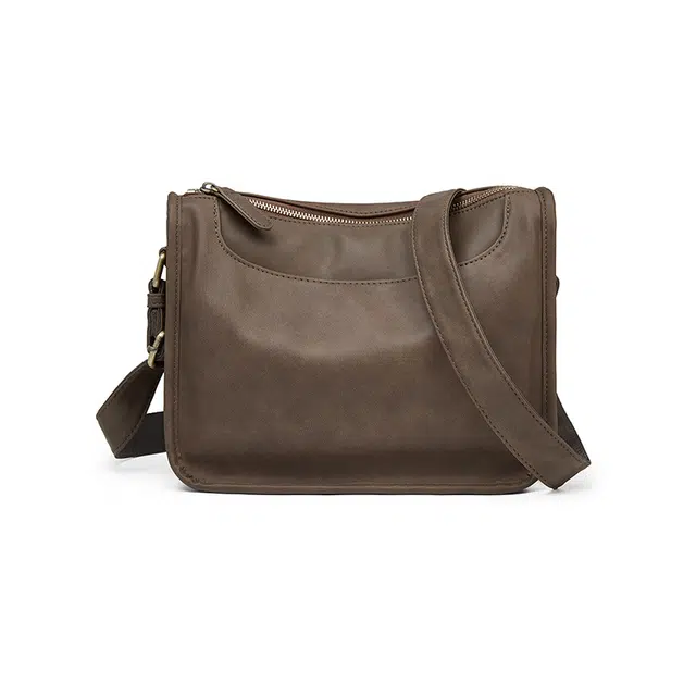 老人头 日常通勤百搭时尚简约出差上学 合成革 斜挎包 常规 女款 卡其色