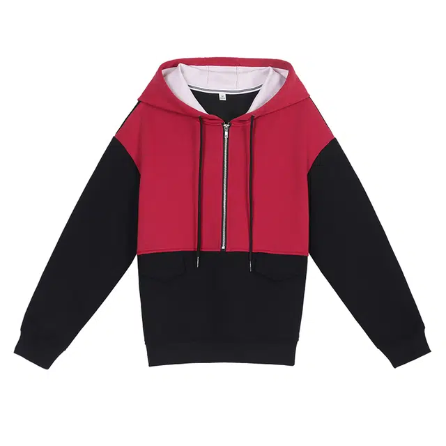 左岸 春秋套头撞色拼色设计休闲宽松舒适拉链连帽外套卫衣 女款