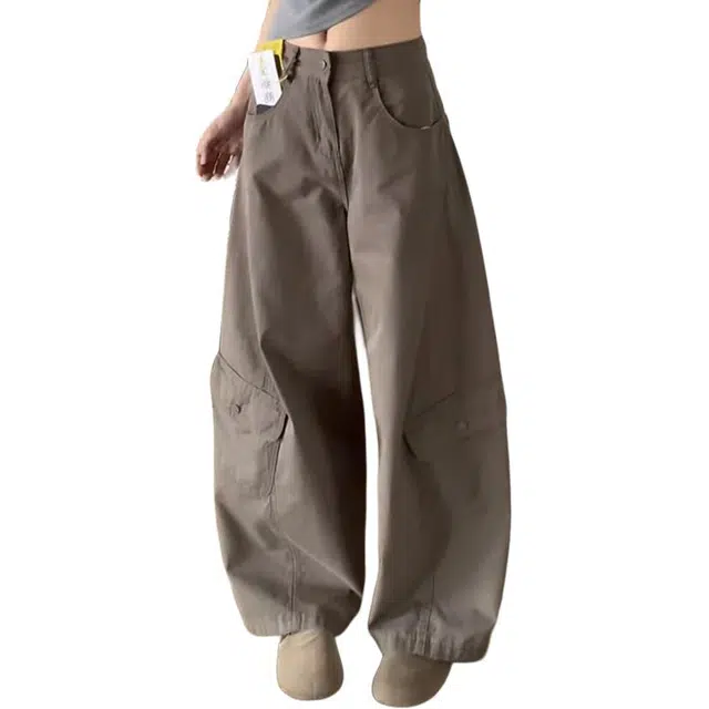 如续 设计感美式复古辣妹弯刀裤百搭显瘦多口袋阔腿工装休闲裤牛仔裤 女款