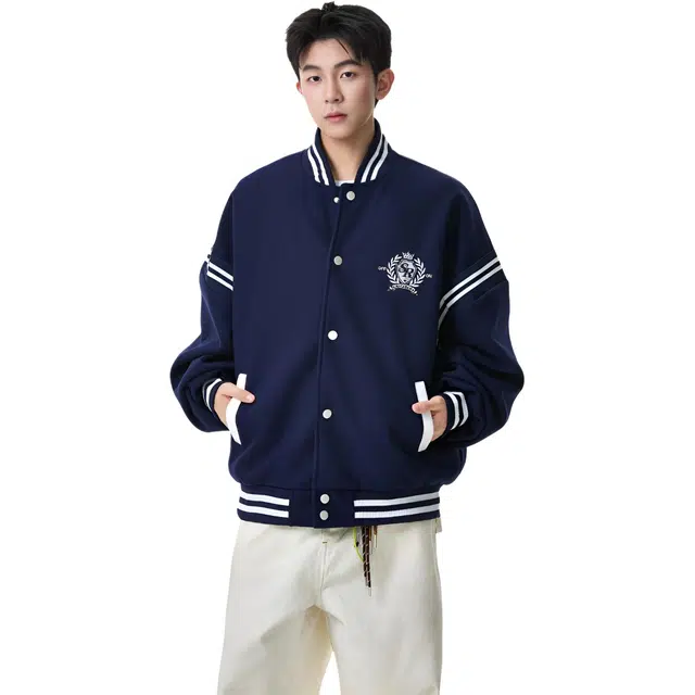 颂希尔 美式学院风拼接刺绣棒球服秋季复古撞色运动休闲立领情侣宽松百搭夹克 男女同款