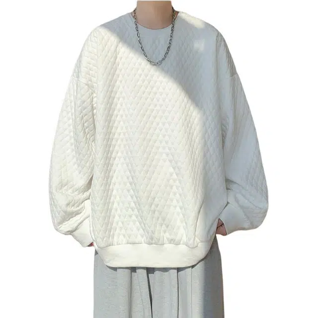 冈哉 美式复古春秋款港风宽松提花纹理感圆领套头上衣松弛慵懒感个性学院风青春流行减龄日常通勤长袖卫衣 男女同款