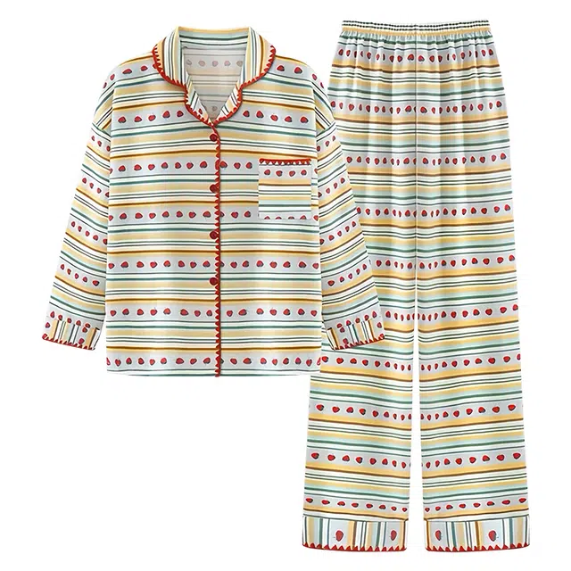 俏韵 翻领春秋季云朵棉简约印花长袖休闲甜美可爱薄款舒适家居服可外穿 睡衣套装 女款