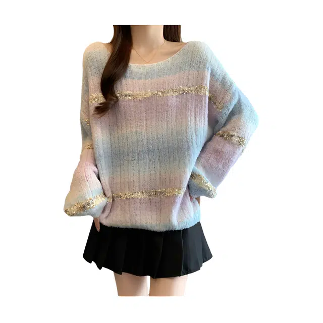 荟萃阁 法式流行宽松渐变减龄套头针织衫 女款