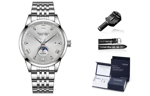 冠琴 大师系列 高颜值国潮时尚星辰男士手表 自动机械机芯 精钢表带 国表 男表 灰色表盘