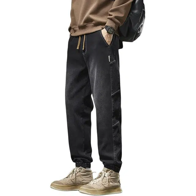 协协乐 美式复古工装哈伦机能风拼接设计感春秋季宽松束脚九分裤百搭青少年痞帅休闲长裤潮牌牛仔裤 男款