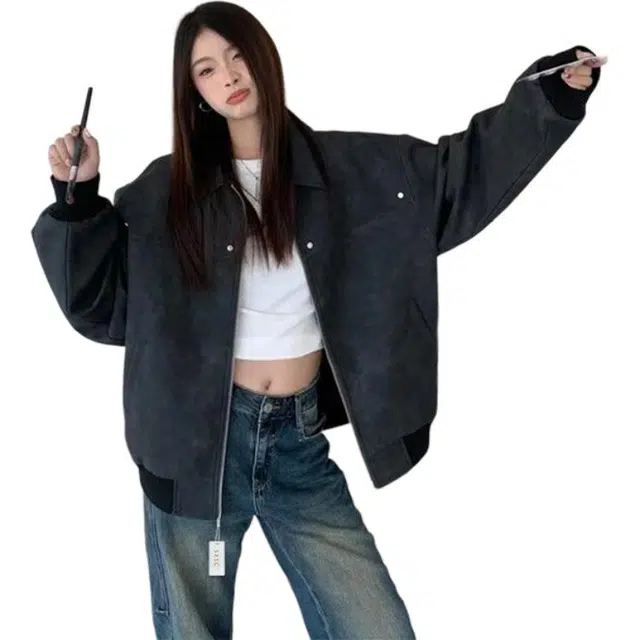 丝絮丝绸 美式时尚宽松棒球服夹克 女款