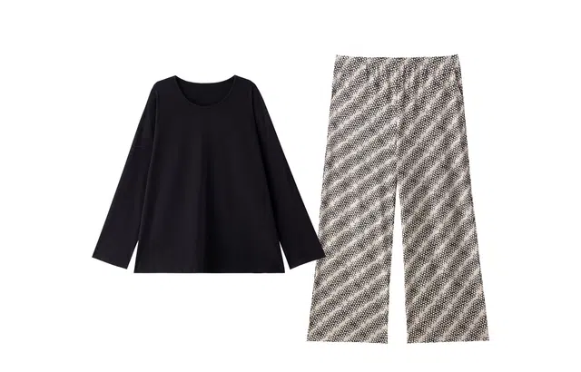 俏薇妮 莫代尔棉带胸垫一体春秋款条纹可外穿家居服套装睡衣礼盒 女款