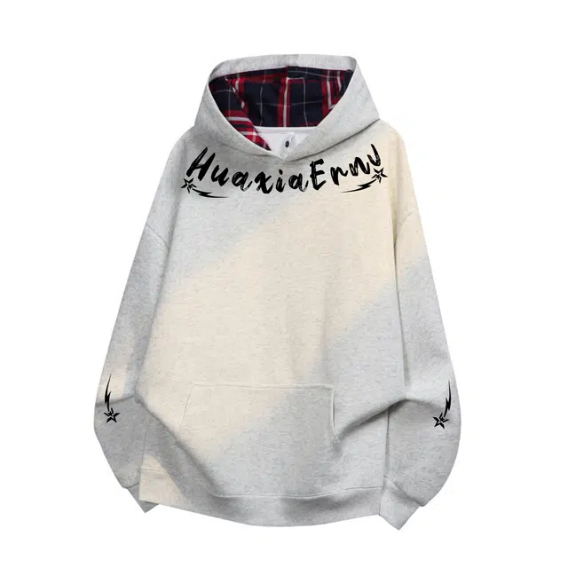 华夏儿女 重磅宽松大版型高品质连帽华棉格子加绒加厚卫衣 男女同款