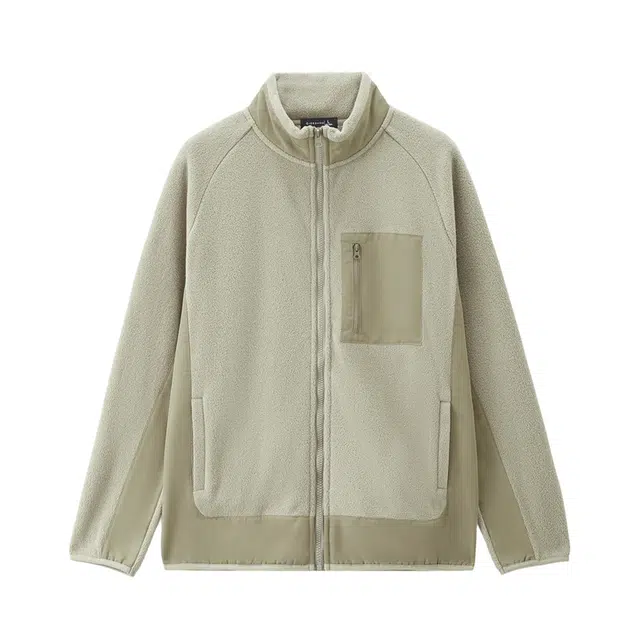 佐丹奴 摇粒绒外套抓绒开衫拼接立领插肩夹克 男款