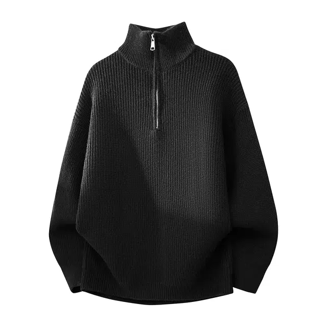 快鱼 美式复古高街慵懒风半拉链立领高级感设计宽松休闲时尚百搭日常通勤打底衫毛衣 男女同款