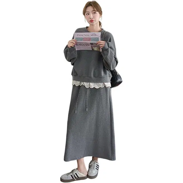 袋鼠 亲肤舒适简约休闲时尚柔软透气纯色质感裙装套装 女款