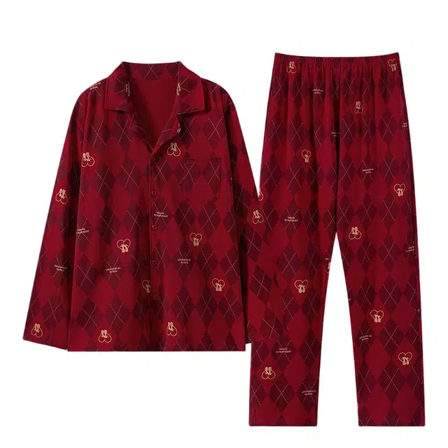 潞优野 高端品质本命年春秋款纯棉柔软舒适长袖大码秋冬季家居服睡衣套装 男款