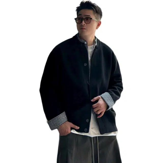 冈哉  韩版复古秋冬季假两件圆领开衫宽松休闲百搭长袖叠穿潮搭垂感氛围感少年感柔软舒适外穿针织衫 男女同款