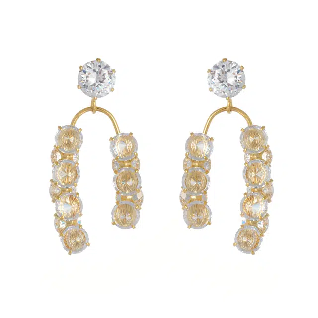 澜耀 复古晶莹剔透流苏 小众设计独特拼色优雅耳饰 合金 耳环 女款