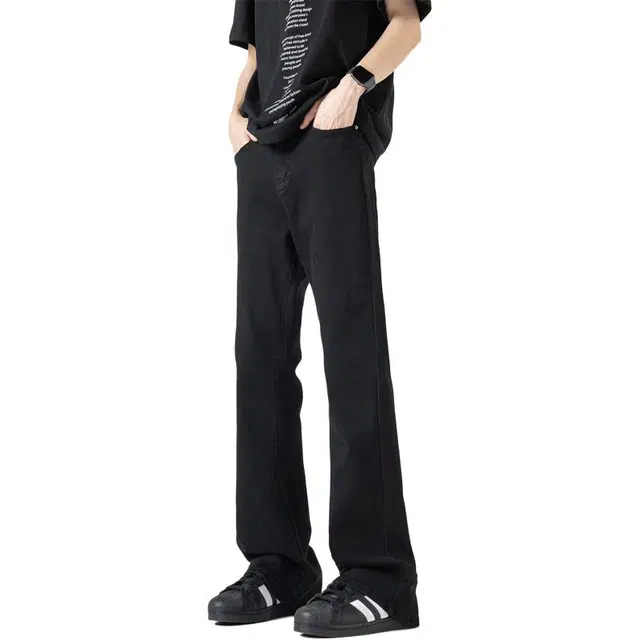 华夏儿女 美式复古高街风纯色基础款水洗做旧垂感弹力微喇时尚百搭牛仔裤 男女同款