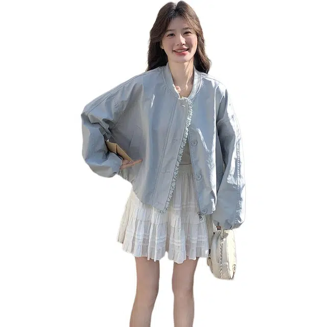 袋鼠 小香风花边设计感时尚休闲棒球服夹克外套 女款